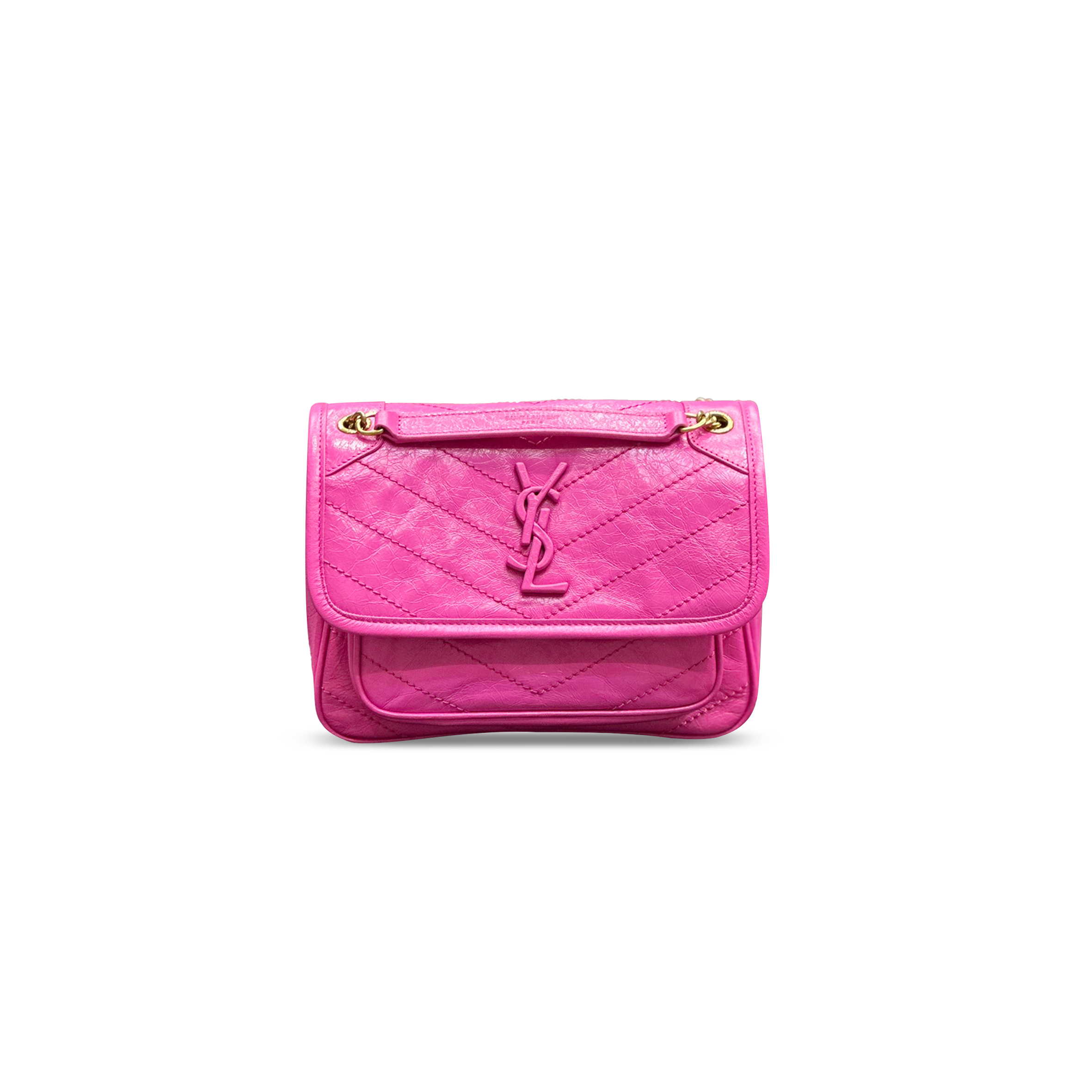 YSL NIKI BABY CHAIN BAG IN CRINKLED VINTAGE LEATHER 633160 (21*16*7.5cm)